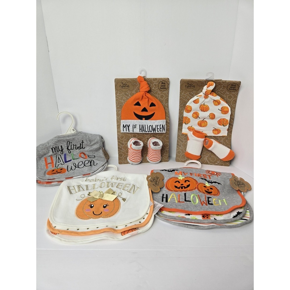 Baby Essentials Halloween bib hat sock lot all NWT First Halloween Fall